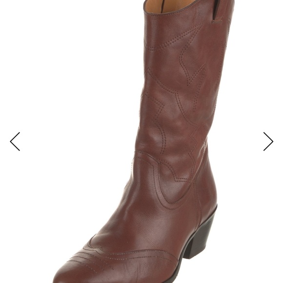 Sezane Mahogany Brown Leather Heeled Western Boots - Picture 7 of 8